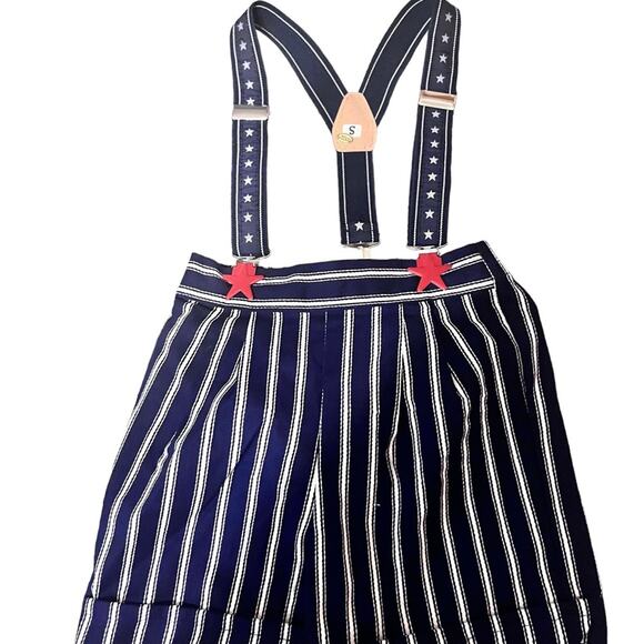 Vtg Baby Sailor Americana 4th of July Striped Overall Shorts Shirt Set Deadstock - Picture 3 of 8